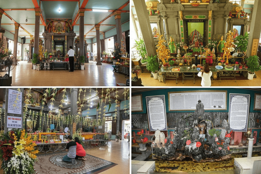 Worshippers lighting incense and offering flowers at the altar of the goddess